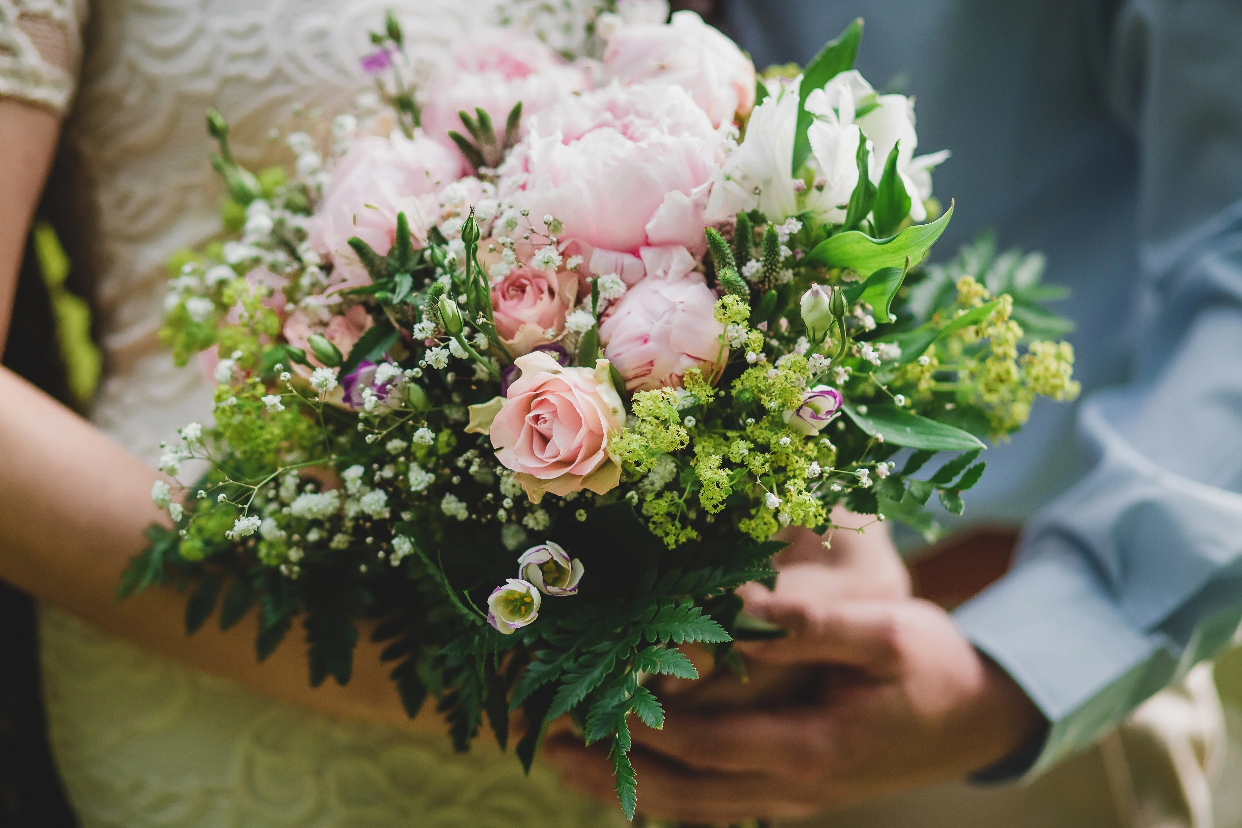 Close-up of pink and nude roses