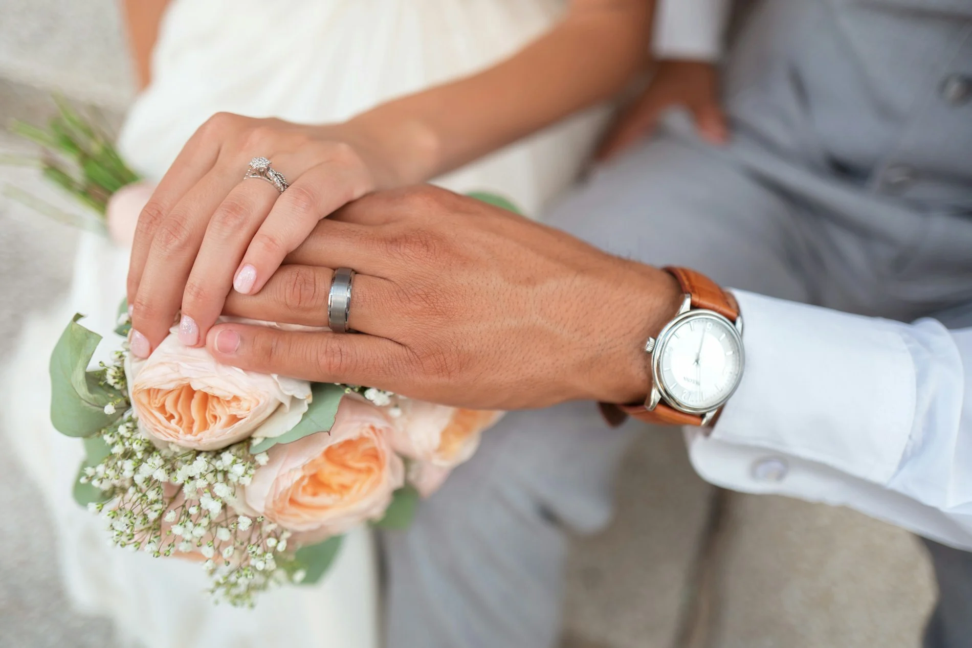 Bride holding soft romantic bouquet