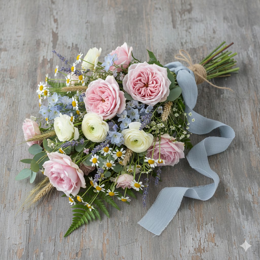 Country-style pastel tied funeral sheaf